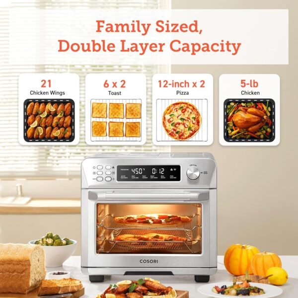 12-in-1 Air Fryer Toaster Oven Combo, Airfryer Convection Oven Countertop, Bake, Broil, Roast, Dehydrate, 134 Recipes & 4 Accessories, 32QT, Silver, Stainless Steel – Bild 5