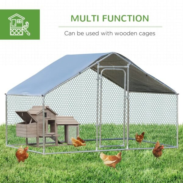 XCJDILAO PawHut Large Coop Metal Run with Waterproof and Anti-UV Cover Spire Shaped Walk-in Fence Cage Hen House for Outdoor and Yard Farm Use 1.26” Tube Diameter 9.8‘ x 6.6‘ x 6.4‘ – Bild 5