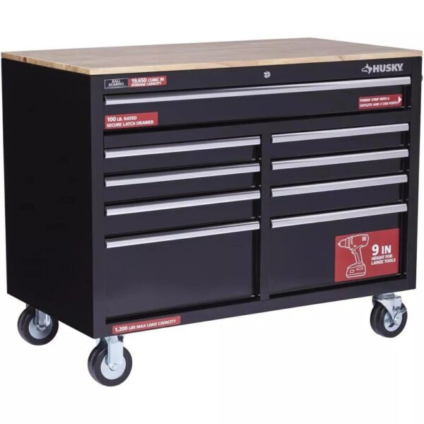 🔥46 in. W x 24 in. D 9-Drawer Gloss Black Deep Tool Chest Mobile Workbench – Bild 4