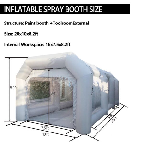 WGIA Portable Inflatable Paint Booth 20x10x8.2Ft Grey 2 Blowers Inflatable Spray Booth with Air Filter System – Bild 2