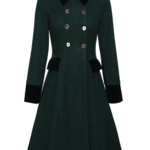 Dark Green 1940s Solid Button Coat