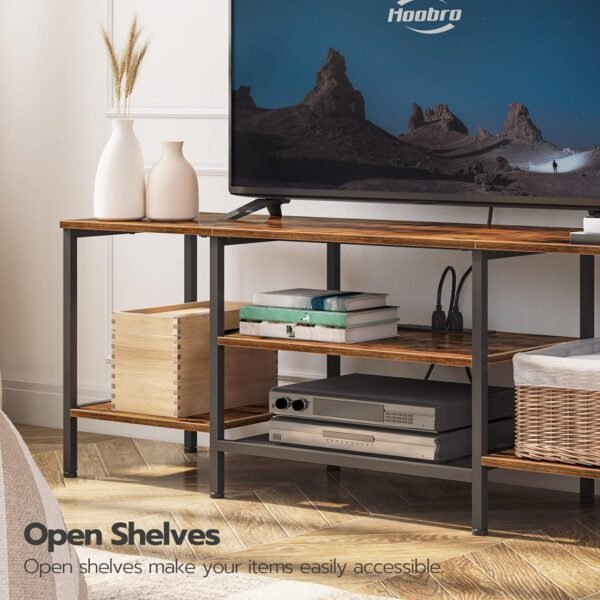 TV Stand with Power Outlets to 75 Inches, TV Console Table with Open Storage Shelves Cabinet, Industrial Media Entertainment Center for Living Room Bedroom, Rustic Brown and Black BF60DS01 – Bild 15