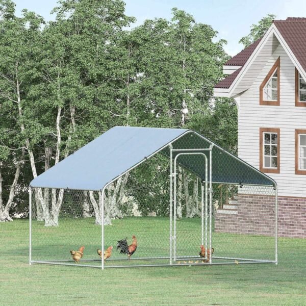 XCJDILAO PawHut Large Coop Metal Run with Waterproof and Anti-UV Cover Spire Shaped Walk-in Fence Cage Hen House for Outdoor and Yard Farm Use 1.26” Tube Diameter 9.8‘ x 6.6‘ x 6.4‘ – Bild 2
