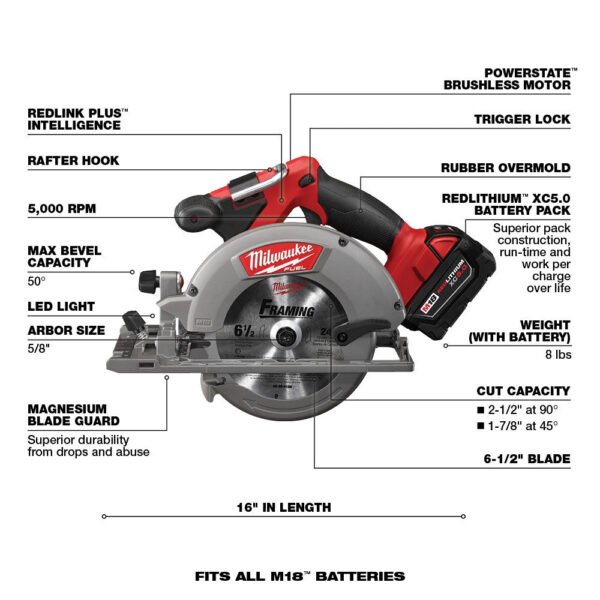 18V M18 FUEL Lithium-Ion Brushless Cordless 7-Tool Combo Kit 5.0 Ah – Bild 3