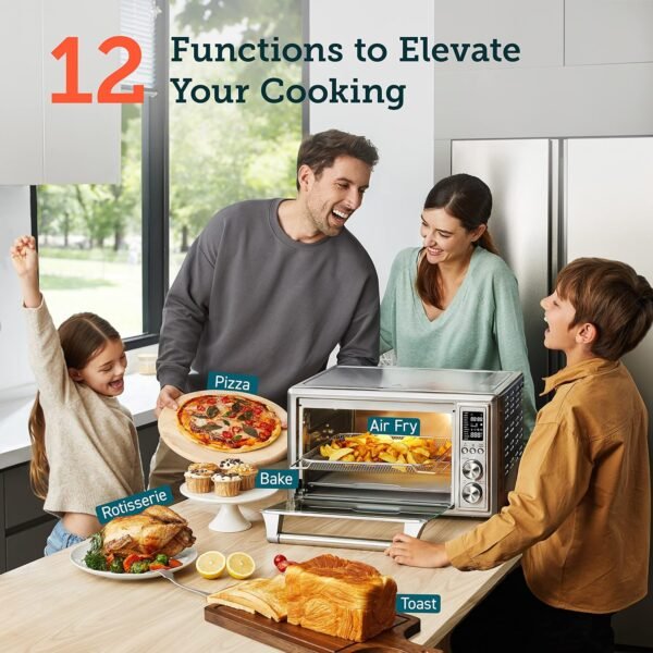 12-in-1 Air Fryer Toaster Oven Combo, Airfryer Convection Oven Countertop, Bake, Broil, Roast, Dehydrate, 134 Recipes & 4 Accessories, 32QT, Silver, Stainless Steel – Bild 9