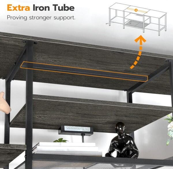 TV Stand with Power Outlets to 75 Inches, TV Console Table with Open Storage Shelves Cabinet, Industrial Media Entertainment Center for Living Room Bedroom, Rustic Brown and Black BF60DS01 – Bild 8