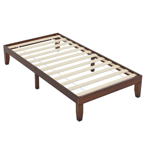 Wooden Twin Bed Frame with Brown Finish - Sturdy and Basic Design, 197.2 x 96.5 x 30.5cm - Perfect for Kids' Bedrooms – Bild 6