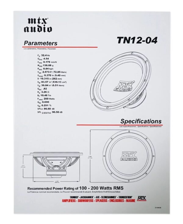 (2) MTX Audio Terminator TN12-04 12” 800 Watt 4 Ohm Car Subwoofers Subs – Bild 9