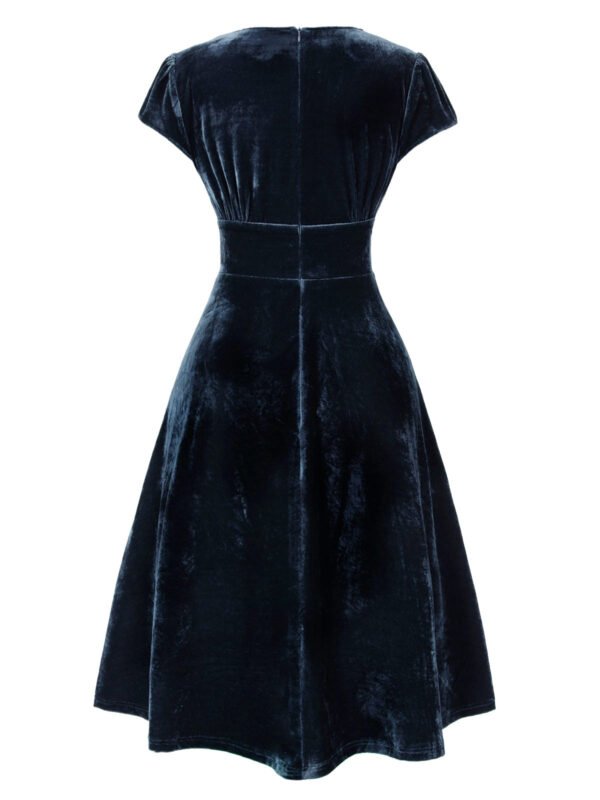 Green 1940s Deep V-Neck Pearl Velvet Dress – Bild 12