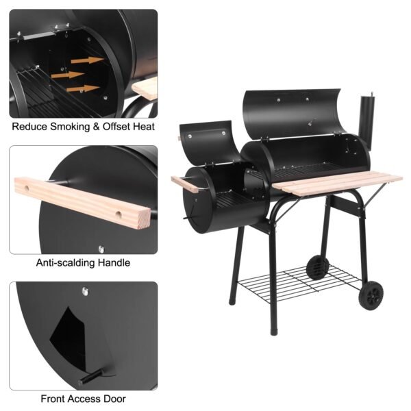 UBesGoo Charcoal Grill Portable BBQ Grill and Offset Smoker Steel BBQ Pit Outdoor for Camping, Black – Bild 5