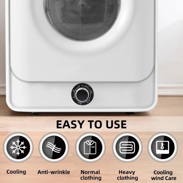 1.95 Cu.ft Front Load Clothes Dryer, Portable Compact Dryer 830W, 5 Drying Modes, Stainless Steel Drum, with Overheat Protection, Dust Removal, Deodorization and Lint Removal Functions, White – Bild 5