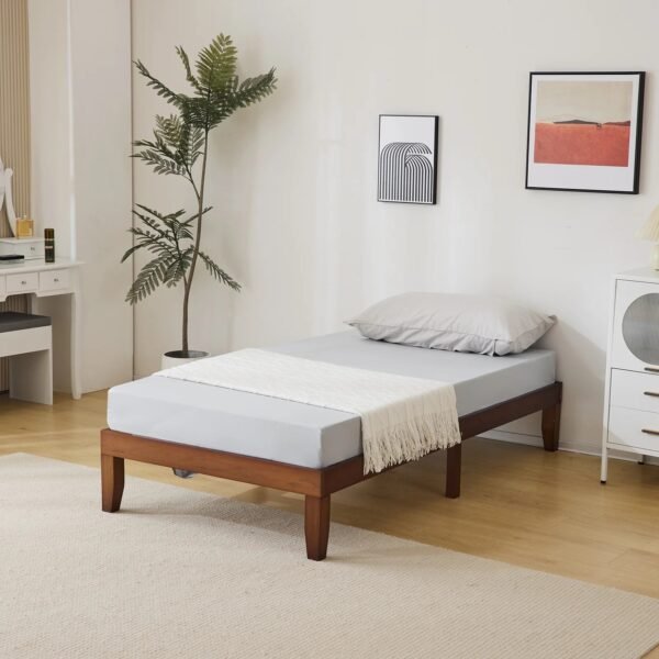 Wooden Twin Bed Frame with Brown Finish - Sturdy and Basic Design, 197.2 x 96.5 x 30.5cm - Perfect for Kids' Bedrooms – Bild 4