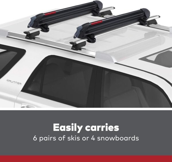 Yakima, PowderHound 6 Ski & Snowboard Mount, Fits Up to 6 Pairs of Skis or 4 Snowboards, Rides Quietly, Fits Most Roof Racks, Black – Bild 2