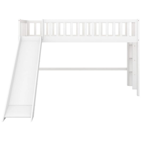 :Low Loft Bed with Slide and Ladder, Twin Size, White - Fun Slide, Space-Saving Design, Perfect for Kids – Bild 4