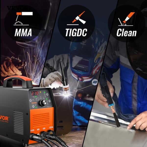 VEVOR 210Amp TIG Welder 110/220V Dual Voltage HF TIG/Stick/Clean 3 in 1 Welder w/ Pulse, IGBT Inverter & Torch, Digital Arc Welding Machine for Stainless Steel, Iron, Mild Steel, Copper, and Nickel – Bild 2