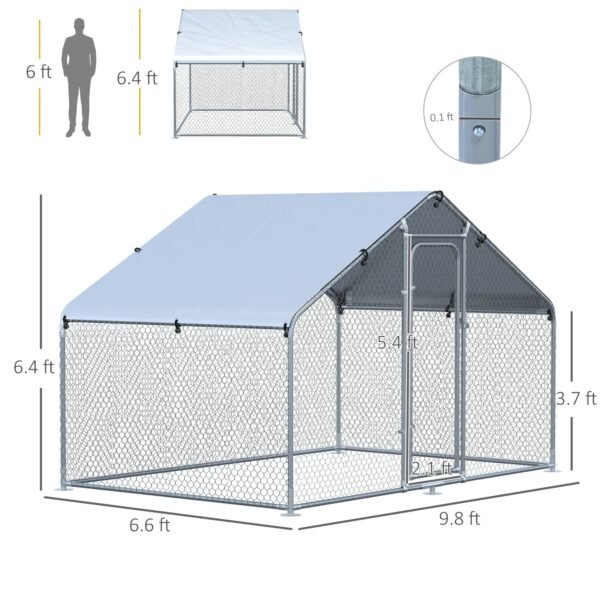 XCJDILAO PawHut Large Coop Metal Run with Waterproof and Anti-UV Cover Spire Shaped Walk-in Fence Cage Hen House for Outdoor and Yard Farm Use 1.26” Tube Diameter 9.8‘ x 6.6‘ x 6.4‘ – Bild 3