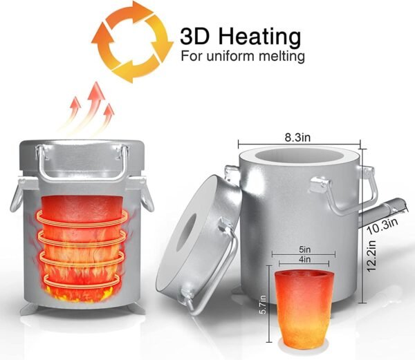XCHENBI Propane Melting Furnace Kits, 6kg(13LB) Graphite Crucible, Up to 2372°F, Made of Steel Barrel, Smelt Metal,with Goggles and High Temperature Gloves – Bild 3