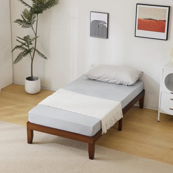 Wooden Twin Bed Frame with Brown Finish - Sturdy and Basic Design, 197.2 x 96.5 x 30.5cm - Perfect for Kids' Bedrooms – Bild 3