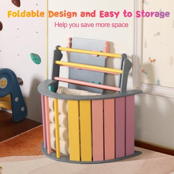 Triangle Set with Cushion, 5 in 1 Montessori Foldable Climbing Set, Climbing Indoor Playground Set for Toddlers, Wooden Climbing Toys with Ramp and Arch Climber for Kids (Wooden Color) – Bild 3