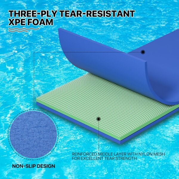 18 x 6 Ft Outdoor Floating Water Mat for Adult Beach Lake Ocean Swimming Pool Large Size 3 Layer Tear Resistant XPE Foam Giant Swim Tanning Float Island Pad Raft Recreation Hammock Lounger Blue – Bild 16