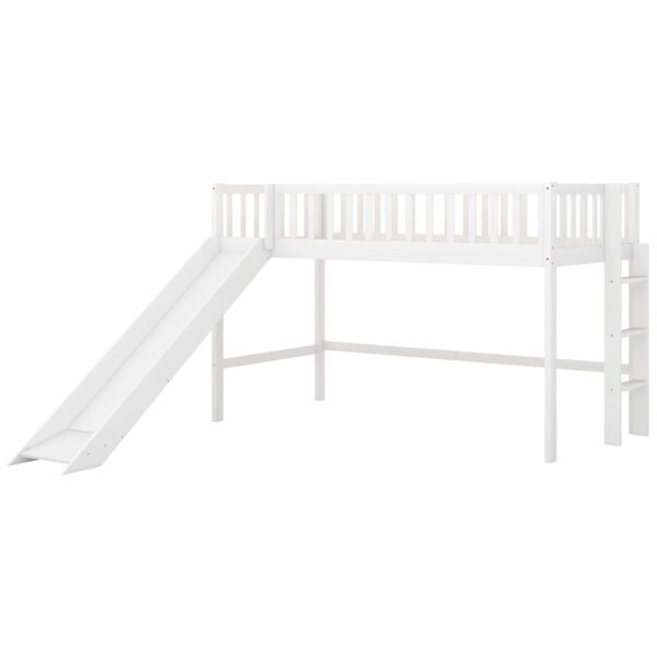 :Low Loft Bed with Slide and Ladder, Twin Size, White - Fun Slide, Space-Saving Design, Perfect for Kids – Bild 7