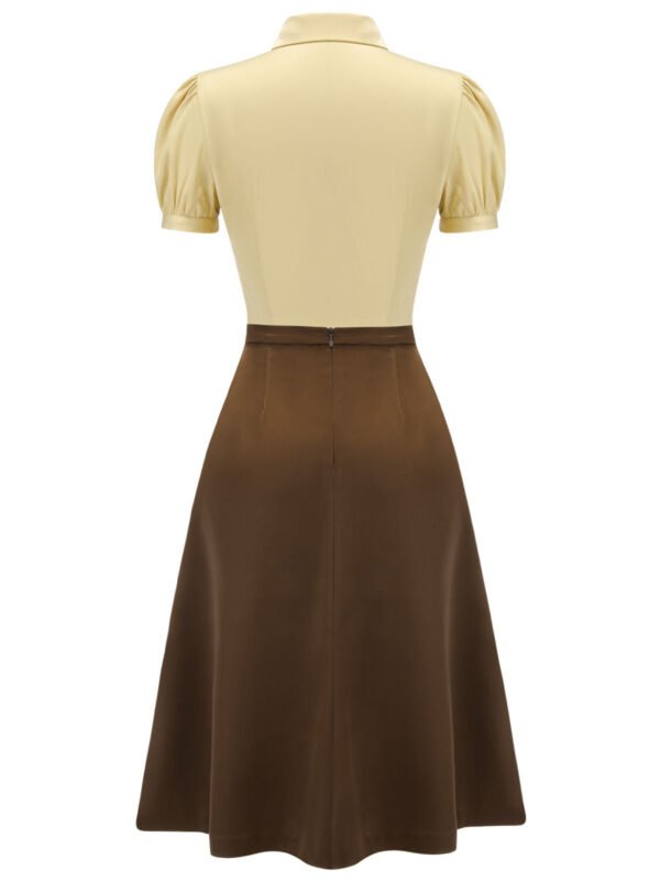 2PCS Lapel Puff Sleeve Solid Blouse & High Waist Skirt – Bild 4
