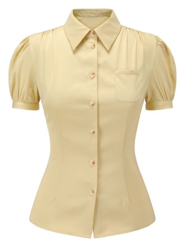 2PCS Lapel Puff Sleeve Solid Blouse & High Waist Skirt – Bild 5