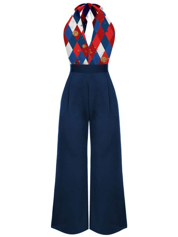 Green 1930s Christmas Plaid Lace Patchwork Jumpsuit – Bild 15