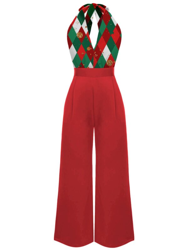 Green 1930s Christmas Plaid Lace Patchwork Jumpsuit – Bild 10