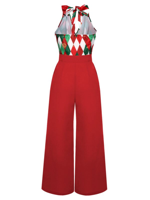 Green 1930s Christmas Plaid Lace Patchwork Jumpsuit – Bild 11