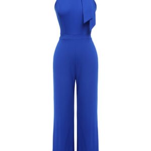 Royal Blue 1930s Tie Neck Jumpsuit