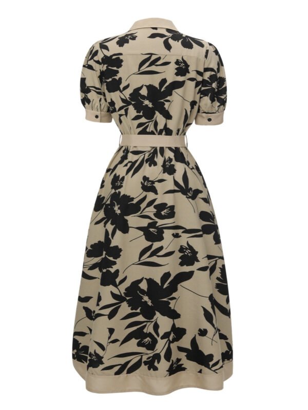 Beige 1940s Shirt-Collar Buttons Floral Printed Dress – Bild 2