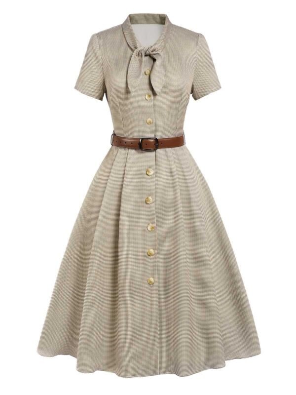 Brown 1940s Small Windowpane Plaid Dress – Bild 2