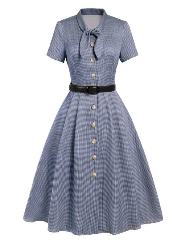 Brown 1940s Small Windowpane Plaid Dress – Bild 8