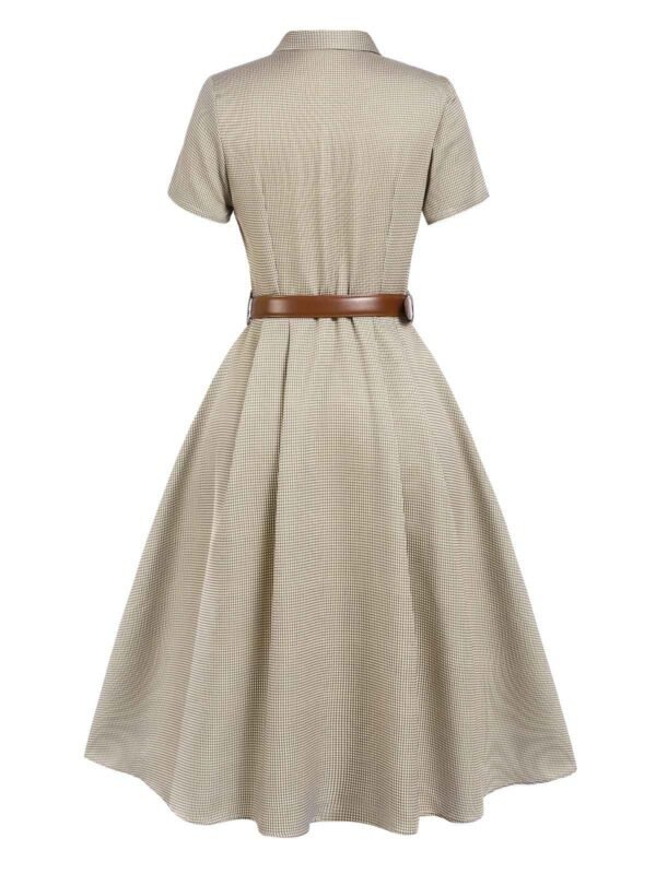 Brown 1940s Small Windowpane Plaid Dress – Bild 4