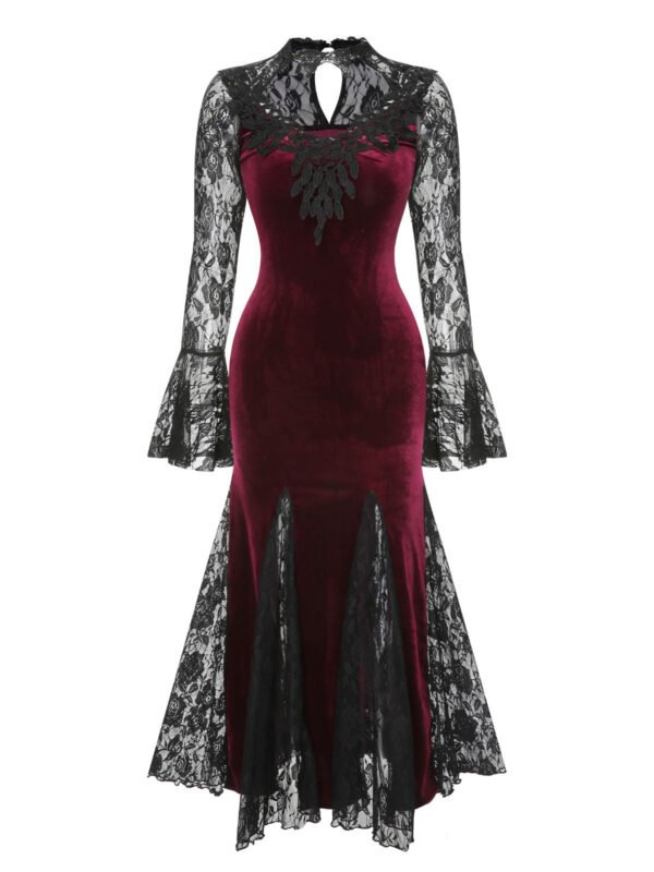 1930s Lace Long Sleeve Fishtail Dress – Bild 2