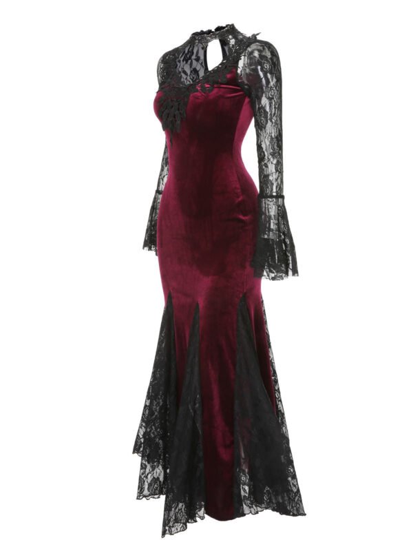 1930s Lace Long Sleeve Fishtail Dress – Bild 3