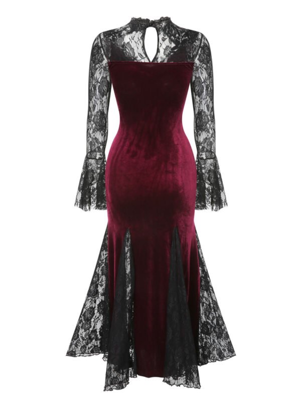 1930s Lace Long Sleeve Fishtail Dress – Bild 4