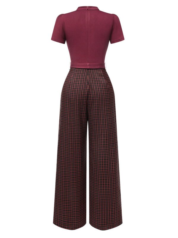 Green 1930s Plaid Keyhole Neck Belted Jumpsuit – Bild 10