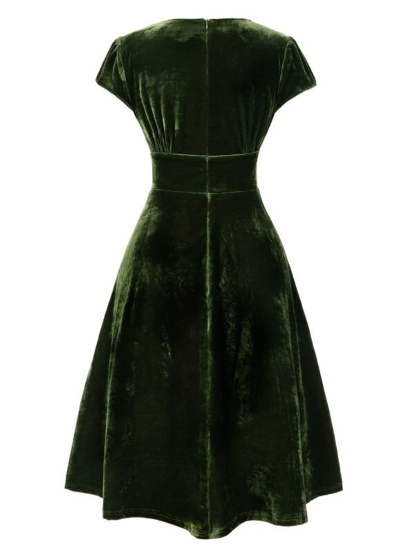 Green 1940s Deep V-Neck Pearl Velvet Dress – Bild 5