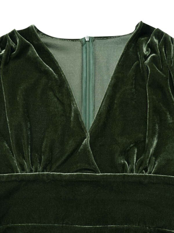 Green 1940s Deep V-Neck Pearl Velvet Dress – Bild 8