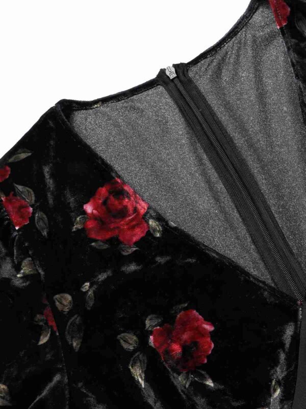 Black 1930s Rose Velvet Fishtail Dress – Bild 5