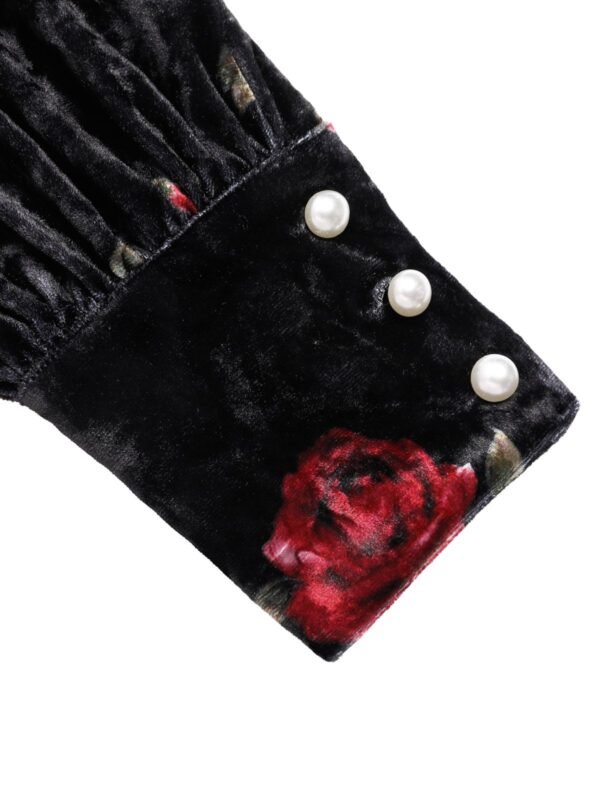 Black 1930s Rose Velvet Fishtail Dress – Bild 6