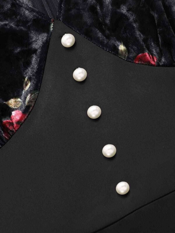 Black 1930s Rose Velvet Fishtail Dress – Bild 7