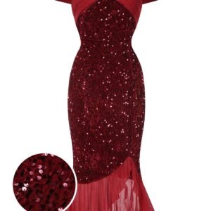 [Pre-Sale] Red 1930s Sequined Off-Shoulder Dress