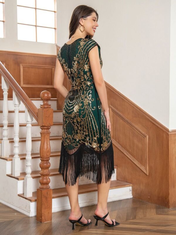 1920s Floral Pattern Sequined Tassel Dress – Bild 5