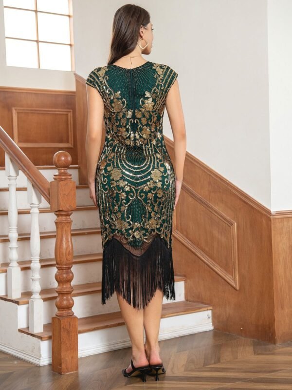1920s Floral Pattern Sequined Tassel Dress – Bild 6
