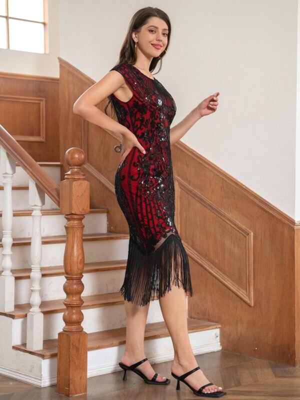 1920s Floral Pattern Sequined Tassel Dress – Bild 2