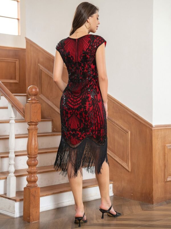 1920s Floral Pattern Sequined Tassel Dress – Bild 3