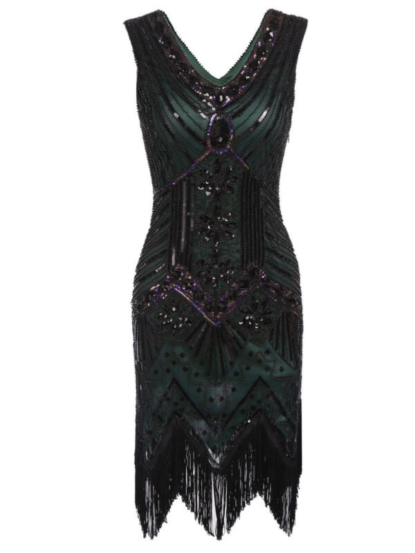 Dark Green 1920s Sequined Flapper Dress – Bild 5